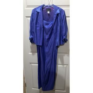 Vintage 2000s Alex‎ Evenings Dress and Jacket Outfit Size 14P - Blue